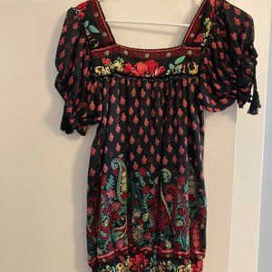 Boho Silk top with tassels on sleeves size M